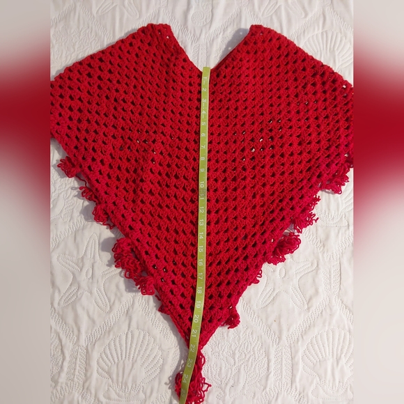 Crochet Poncho, Girl’s Size Large Red Color Handmade Crochet Poncho - Picture 7 of 7